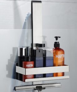 Cooeco Hängeduschablage Edelstahl Duschkorb ohne Bohren - Glas-Duschabtrennung Shampoo Halterung mit Haken für Rahmenlos