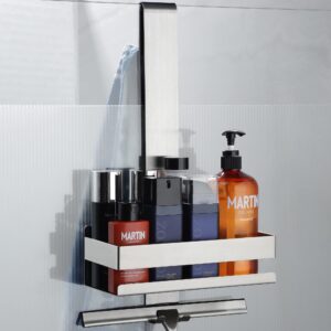 Cooeco Hängeduschablage Edelstahl Duschkorb ohne Bohren - Glas-Duschabtrennung Shampoo Halterung mit Haken für Rahmenlos