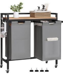 EUGAD Wäschekorb 2 Fächer, 40 L[argsen], für Schlafzimmer und Waschküche, praktischer Wäschewagen mit Rollen und Haken,