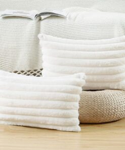 Madizz 2er Set Kunstpelz Plüsch Dekorative Kissenbezüge für Sofa und Schlafzimmer | Flauschig Gestreifte Weiche Dekorat