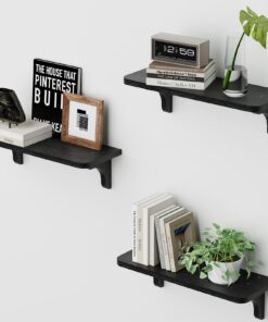 Schwebende Wandregale Set 3er Holz Schwarz - Einfach zu Montieren - Ideal für Küche Wohnzimmer Bücher Pflanzen Deko