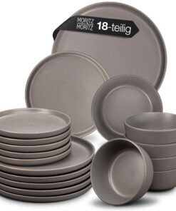 Moritz & Moritz NORDIC Geschirrset 6 Personen 18-teilig Grau Steingut - Skandinavisches Design Robust für Alltag