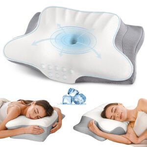 Ylekto Halswirbel-Nackenkissen zur Schmerzlinderung - Ergonomisches Memory-Schaum-Kissen zum Schlafen, kühlendes Seitens