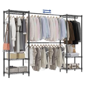 Teleskopstange Kleiderständer Schwarz 4 Kleiderstangen 6 Höhenverstellbare Regale 1 Haken 175-230 x H180 cm Anpassbar an