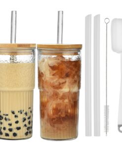 VITEVER Bubble Tea Becher für Eiskaffee Gläser und Smoothie-Becher | VITEVER 600ml Transparenz gestreifte Flaschen mit