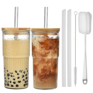 VITEVER Bubble Tea Becher für Eiskaffee Gläser und Smoothie-Becher | VITEVER 600ml Transparenz gestreifte Flaschen mit