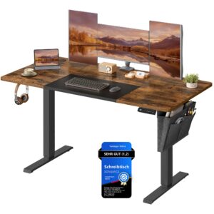 SONGMICS Höhenverstellbar elektrischer Schreibtisch, 140 x 60 cm, stufenlos, Memory-Funktion, 4 Höhen, vintagebraun-tint