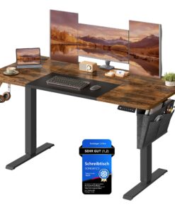 SONGMICS Höhenverstellbar elektrischer Schreibtisch, 140 x 60 cm, stufenlos, Memory-Funktion, 4 Höhen, vintagebraun-tint