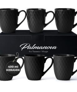 MIAMIOModerne Keramik Kaffeetassen Set Schwarz – Palmanova Kollektion – Große Tassen für jeden Tag