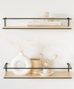 Kazai STENN Wandregal-Set | Schweberegale aus Metall & Echtholz-Veneer | Für Bad, Küche, Wohnzimmer & Schlafzimmer | Bir