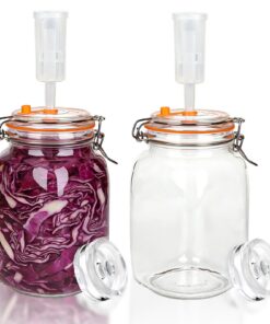 elthmpr Fermentierglas 1,5L 2er Set - Luftdichte Gärgläser mit Gäraufsatz & Gewicht für Kimchi Sauerkraut Kombucha