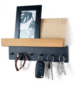 ANVODE Holz Schlüsselbrett mit Ablage für den Eingangsbereich - 6 Haken - Wand Schlüsselregal - Flur - Küche ANVODE Des