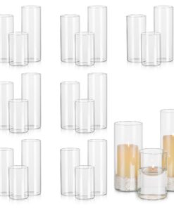 Glasseam Glas Zylinder Kerzenhalter 24er Set, Transparent mit Boden für Hochzeit Deko Blockkerzen Votivkerzen
