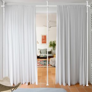 Starbover Raumteiler Gardinenstange Weiß 121-304cm L, 71-289cm B, verstellbarer Paravent für Wohnzimmer, Schlafzimmer od