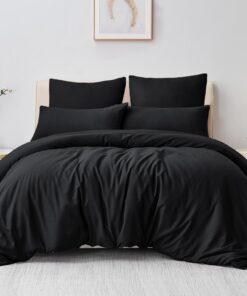 Aisbo ÖKO-TEX Bettwäsche Set Schwarz - Weich und Bügelfrei 240x220 cm + 80x80 cm, OEKO-TEX STANDARD 100