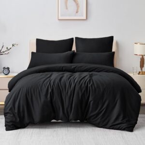 Aisbo ÖKO-TEX Bettwäsche Set Schwarz - Weich und Bügelfrei 240x220 cm + 80x80 cm, OEKO-TEX STANDARD 100