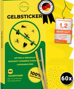 60x Gelbsticker Trauermücken - Testsieger - Sehr Gut | Gelbtafeln inkl. Befestigung | Effektive Lösung zur Bekämpfung vo