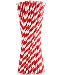 12 Zoll extra lange Einwegpapier-Trinkstrohhalm 8 mm breit, 100 Stück, rot/weiß - für hohe Getränke, Smoothies, Milchsha