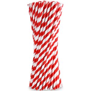 12 Zoll extra lange Einwegpapier-Trinkstrohhalm 8 mm breit, 100 Stück, rot/weiß - für hohe Getränke, Smoothies, Milchsha