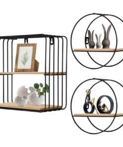 3er Set Schwarz Metall Wandregale Moderne Rund Eckig Schweberegal für Wohnzimmer Badezimmer