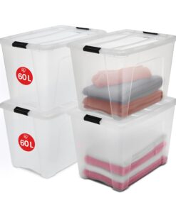Iris Ohyama NTB-60 Aufbewahrungsboxen, 60L, 4er-Set, Transparent, Sicherer Verschluss, für Schlafzimmer und Schrank, BPA
