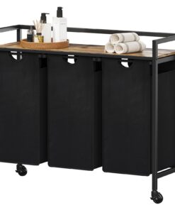 Lifewit Wäschekorb für Schlafzimmer und Badezimmer Schwarz 95,5x33,5x78cm 3-Fach Sortiersystem avec Ablage und Rollen