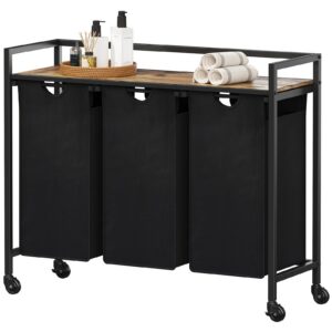 Lifewit Wäschekorb für Schlafzimmer und Badezimmer Schwarz 95,5x33,5x78cm 3-Fach Sortiersystem avec Ablage und Rollen