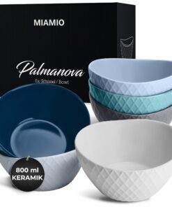 MIAMIO Blau 6 x 800 ml Moderne Schüsseln Matt Bowls Set Palmanova Kollektion