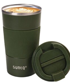 SUNTQ Doppelschicht-Thermobecher Thermo aus Edelstahl Grün - Kaffeebecher mit Gummierte Manschette Wiederverwertbar 510m