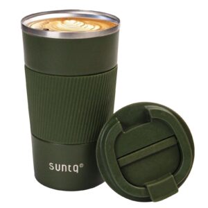 SUNTQ Doppelschicht-Thermobecher Thermo aus Edelstahl Grün - Kaffeebecher mit Gummierte Manschette Wiederverwertbar 510m