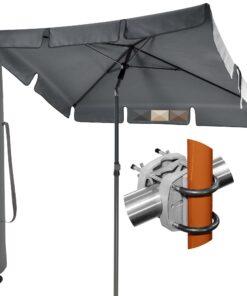 Menz Sonnenschirm Balkon - 3-IN-1 Sonnenschutz UPF 50+ Balkon SET Anthrazit + Halter + Hülle Global Recycled Standard