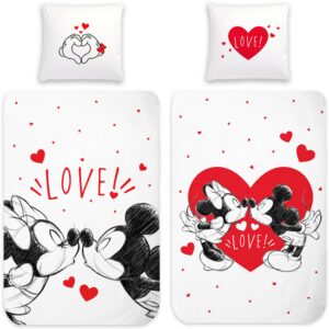 Minnie Mouse und Micky Mouse Bettwäsche Love 100% Baumwolle Maus Partner Renforcé-Linon-Qualität Deutsche Größe