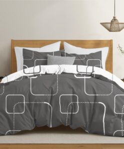 Dreamzie Bettwäsche Set 200x220 cm - Karos Grau Muster - Für Erwachsene - Oeko-Tex Zertifiziert Microfaser
