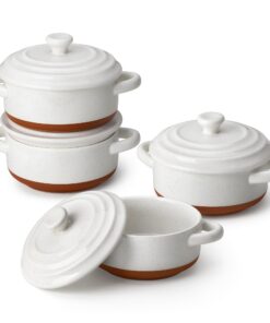 MALACASA Mini Cocotte Set Vanilleweiß 4 Stück Klein kratzfest & robust für Desserts Lasagne Soufflé