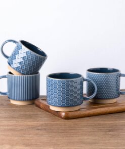 GBhome Stapelbare Kaffeetassen 4er Set 350ml für Latte/Cappuccino Spülmaschinenfest