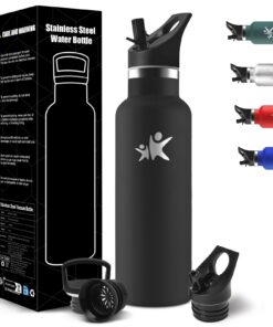 HoneyHolly Edelstahl Trinkflasche 750ml BPA-frei Doppelwandig Auslaufsicher mit Strohhalm