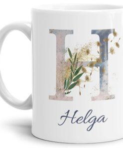 Personalisierte Namens-Tasse mit Buchstabe H & Blumen - Weiße Keramik 300ml Geschenk