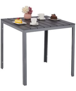 Relaxdays Terrassentisch Grau, Holzoptik, Quadratisch, ideal für Familien, Garten und Balkon, mit Stahlrahmen