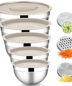 HaWare Rührschüssel 5er Set, Edelstahl, Kochen & Backen, Edle Khaki Farbe, 4,6L/2,8L/1,6L/1,2L/0,7L, Stapelbar & Spülmas