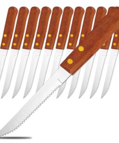 Kyraton Steakmesser Set für Haus und Restaurant Satz Von 12 - Edelstahl, Holzgriff - Ideal als Geschenk für Hochzeiten u