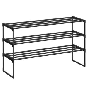 SONGMICS 3-Ebenen-Schuhregal für Schuh-Organizer, LSA303B02, schwarz, 16-20 Paar Schuhe, Flur, umdrehbar, Metallrustikal
