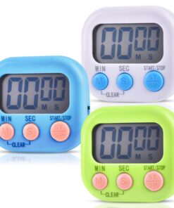 Küchentimer LCD Digital 3er Set mit Magnet & Klappständer für Kochen Backen (blau, weiß, grün)