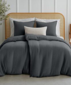 Dreamzie Musselin Bettwäsche Dunkelgrau - Oeko-Tex Standard 100 - 135x200 cm, mit 2 Bettbezügen und 2 Kissenbezügen 80x8