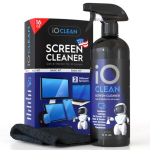 iO Clean Großes LCD-LED-OLED Reinigungsset 16oz - 473ml – Perfekt für Fernseher, Smartphones, Laptops – Mikrofasertücher