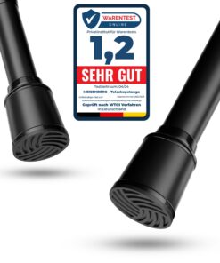 MEISENBERG Klemmstange für Gardinen – Vorhangstange ohne Bohren zum Klemmen, verstellbar 370–420 cm, Ø 32 mm, Schwarz