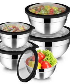 Joyfair Rührschüssel 5er Set - Kochen, Backen und Servieren - Edelstahl, Spülmaschinenfest - Schwarz