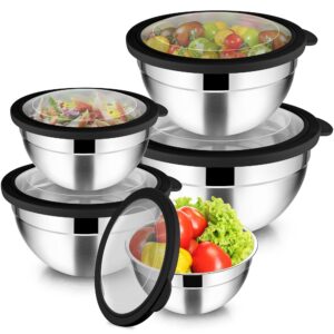 Joyfair Rührschüssel 5er Set - Kochen, Backen und Servieren - Edelstahl, Spülmaschinenfest - Schwarz