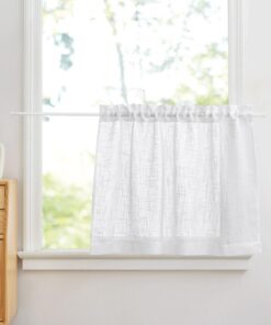 PONY DANCE Halbtransparente Leinenoptik Vorhänge für Kurz Fenster in Weiß B 90 x H 60 cm OEKO-TEX STANDARD 100 PONY DA