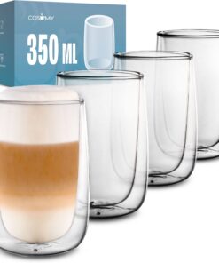 Cosumy 4er Set Latte Macchiato Gläser Doppelwandig 350ml - Hält Getränke länger warm & kalt - Hitzeresistent & Spülmasch
