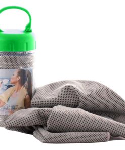 Muxel Cool Down Tuch - Kühltuch gegen Schweiß für Fitnessliebhaber nach dem Training Grau 2 Tücher und Flasche Muxel C